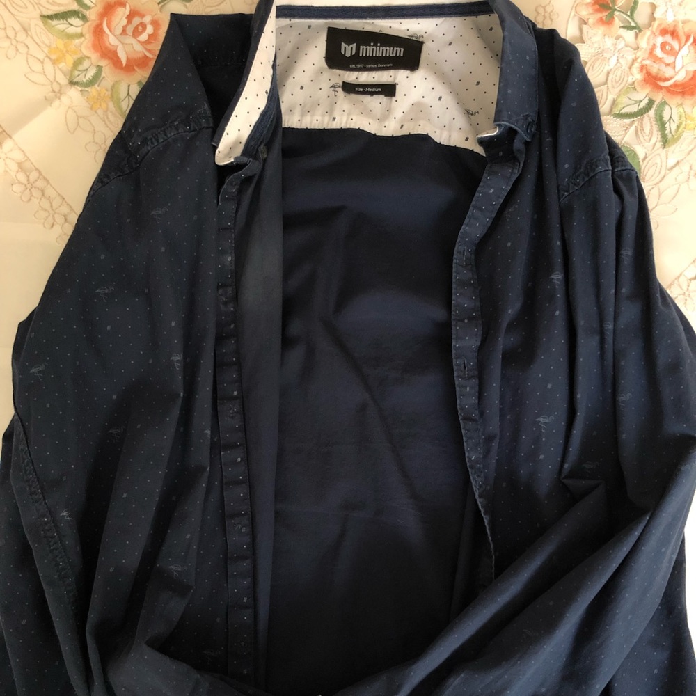 Navy blue patterned dress shirt by Minimum